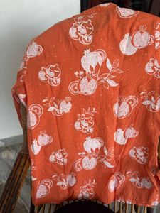 Orange Printed Cotton Short kurta M size