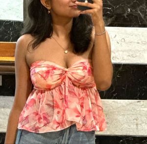 Chic Floral Print Strapless Top- Lazo Store