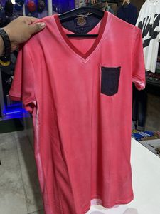 Men's Pink V-Neck T-Shirt with Pocket