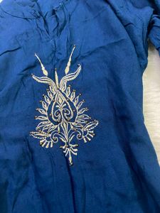 Blue Asymmetric Kurti &amp; Olive Green Sharara