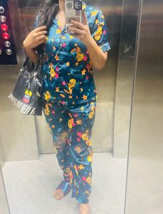 Printed Satin Night Wear