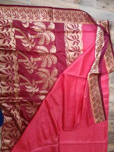 Elegant Red Saree Silk with Palm Border
