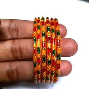 Vibrant Orange &amp; Red Embellished Bangle Set