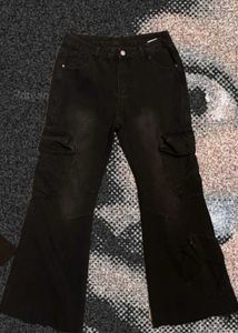 Black Cargo Flare Jeans