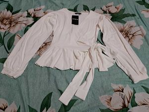 Shein Elegant White Wrap Top
