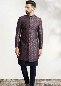KISAH Navy Blue Sherwani Kurta Set