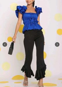 Stylish Royal Blue Ruffled Top