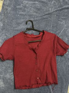 Maroon Button-Up Crop Top
