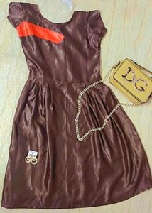 Chic Brown Satin Dress with Accent