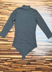 Mock Neck Slim Striped Body Suit