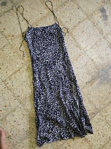 Leopard Print Slip Dress with Slit