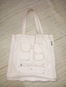 Cream Canvas Tote Bag with Pockets