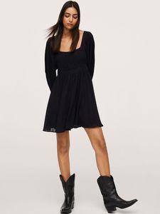 Mango Self Designed A-line Black Dress