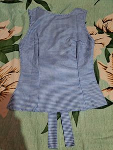 Shein Blue Gingham Sleeveless back bow Top