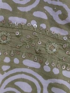Green embroidered  Kurta with White Pants