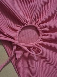 Ribbed Pink Cropped T-Shirt
