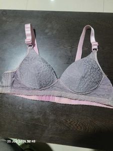 Stylish Pink and Grey Lace Bra