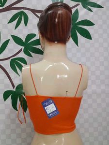 (912)Orange Ribbed Asymmetrical Tank