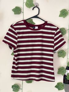 Maroon &amp; White Striped T-Shirt