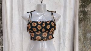 14158. Floral Crop Top with Tie Straps