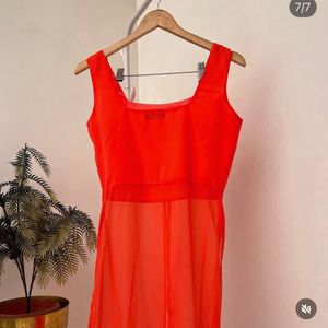 Vibrant Red Orange Ethnic Gown