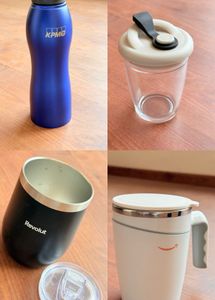 Set of 4 - Modern White Travel Mug with Lid