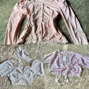 Combo of 3 Sheer Pink Floral Crop Top & Blouse