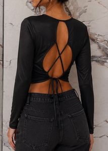 Black Long Sleeve Crop Top