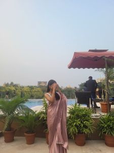 Elegant Rose Gold Satin Saree with Blouse