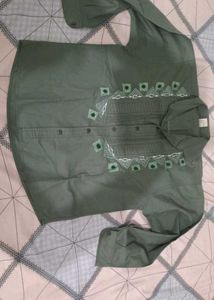 kid's Green Embroidered Kurta