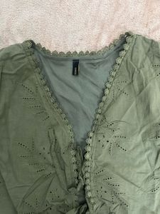 Olive Green Eyelet Lace-Up Crop Top
