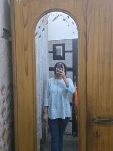 Lace Detail Light Blue Top