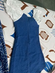 Denim Dress with Puff Sleeves