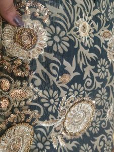 Black &amp; Gold Embroidered Kurta with sharara and du