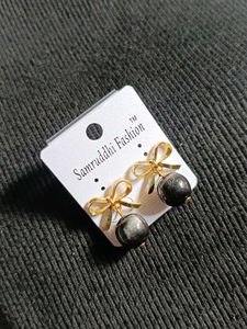 Cute Bow &amp; Black Pearl Dangle Earrings