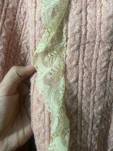 Pink Knit Cardigan with Lace Detail