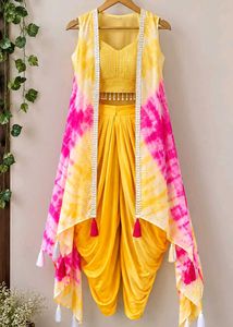 Vibrant Yellow Dhoti Style Kurta Set,3 pieces