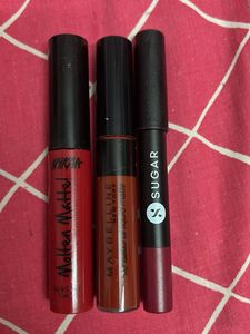 Set Of 3 lipisticks,pink,mehrune,brown