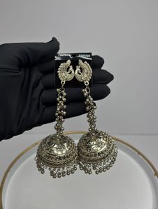 Silver Peacock Jhumka Earrings