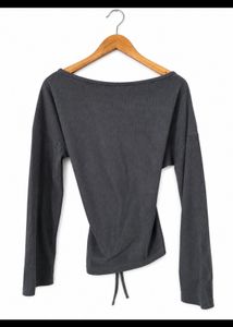 Grey asymmetrical Tie-Back Long Sleeve Top
