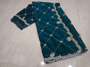 Stunning Teal Embroidered Saree