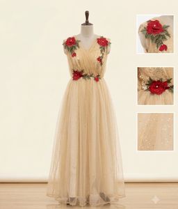 Elegant Princess gold Gown with Red Roses