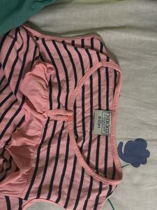 Pink and Black Striped Cold Shoulder Top