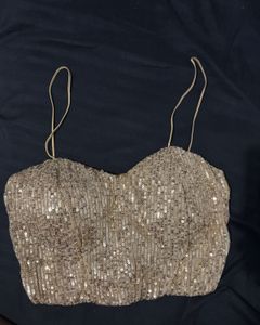 gold Sequin Embellished Party Top