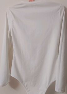 Chic White Cut-Out Long Sleeve Bodysuit
