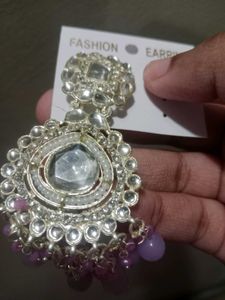 Elegant Lavender Beads Chandbali Earrings