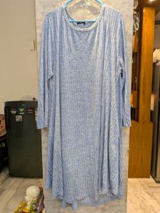 Light Blue Ribbed Quarter Sleeve Dress