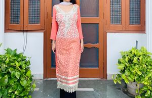 Premium Peach Stone Work Kurti