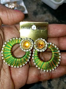 Green & Yellow Silk Thread Earrings