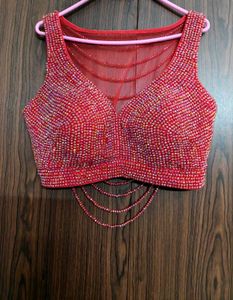 Stunning Red Beads Moti Hand Embroidered Blouse